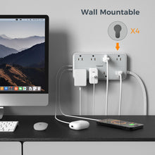 Load image into Gallery viewer, Power Strip Surge Protector, TESSAN Flat Plug Extension Cord with 8 Outlets 3 USB Charger(1 USB C), 1080 Joules Protection, Wall Mountable Charging Station for Home Office School Dorm Room Essentials