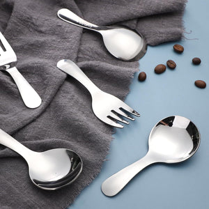 Stainless Steel Short Handle Thickened Small Round Spoons and Forks For Honey Candy Coffee Tea Salt Jam and Mustard - Ice Cream Dessert Spoon
