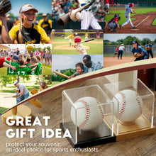 Load image into Gallery viewer, JupDec Baseball Display Case, Clear Cube Baseball Holder with Wooden Base, Autograph Baseball Stand Box for Single Ball, Yellow &amp; Black