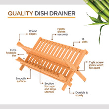 Load image into Gallery viewer, Dish Drying Rack - Collapsible 2-Tier Bamboo Dish Rack for Kitchen Counter, Wooden Dish Drainer with Foldable Space-Saving Design - Drying Rack for Dishes, Plates, and Cups