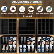 Load image into Gallery viewer, SpaceAid Shoe Organizer for Closet, 2 Pack Foldable Shoe Storage Containers Baskets Boxes Bins w/Adjustable Dividers, Fits 16-32 Pairs, Black