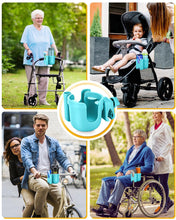 Load image into Gallery viewer, Universal Stroller Cup Holder with Mobile Phone Case, 2-in-1 Strollers Storage Rack, 360 Degrees Rotation Drink Holder for Bike, Pushchair, Wheelchair, Walker,Bicycle, Fits Most Cups