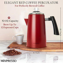Load image into Gallery viewer, Mixpresso Stainless Steel Stovetop Coffee Percolator, 52 oz Classic Percolator Coffee Pot, Excellent As Camping Pot, 12 Cup Stainless Steel Camping Coffee Makers, Cool-Touch Handle.