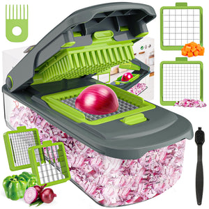 Vegetable Chopper With Container, Multifunctional Food Chopper Onion & Vegetable Cutter Dicer With 8 Blades, Carrot & Veggie Slicer 2 Blades