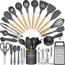 Load image into Gallery viewer, Umite Chef Silicone Kitchen Utensil Set, 34PCS Heat Resistant Kitchen Gadgets and Tools With Grater, Wood Handles for Nonstick Cookware