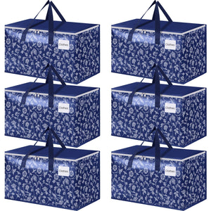 HomeHacks Moving Bags, Extra Large Size Moving Boxes, Heavy Duty Luggage Bags with Smooth Zipper and Sturdy Handles, Large Capacity & Easy Loading Storage Totes for Space Saver 88L, 6-Pack, Blue