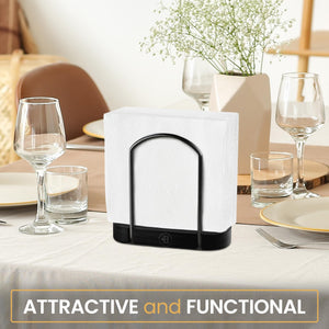 Napkin Holder for Table - Modern Black Napkin Dispenser, Bamboo and Iron Design, Non-Slip, Suitable for Kitchen, Dining, Farmhouse, Cocktail, Picnic, Bar, Outdoor Use - Holds Paper Napkins, Mail, Bill