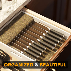 SpaceAid Large Knife Drawer Organizer Bamboo Insert Dock, Kitchen Steak Knives Holder Organizers Block for Drawer in Storage Organization (Large)