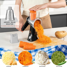 Load image into Gallery viewer, Brieftons 4-Blade Rotary Cheese Grater, Kitchen Food Cutter with Handle, Mandoline Vegetable Slicer, Nut Grinder, Hand Crank Shredder for Cheese, Vegetables, Fruits, Nuts, Easy to Use, Clean &amp; Store