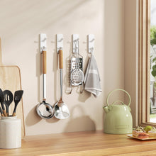Load image into Gallery viewer, Self-Adhesive Wall Hooks - 4 Pack, Black Metal Coat &amp; Towel Hooks for Hanging: Hold 13 LB, Ideal for Bathrooms, Shower, Kitchen &amp; Doors