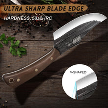 Load image into Gallery viewer, Butcher Knife Set, Hand Forged Butcher Chef Knife Set with Roll Bag, Sharp Meat Cleaver Knife &amp; Bone Chopper Knives &amp; Fillet Knives for Home &amp; Camping &amp; BBQ Gift for Men
