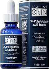 Load image into Gallery viewer, Admire My Skin Organic Polyglutamic Acid Facial Serum - Powerful Hydration &amp; Anti Aging + Hyaluronic Acid + Propolis 1oz