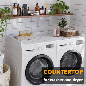 SpaceAid Washer Dryer Countertop, Laundry Wood Shelf Topper with Edge, 54" Width x 27.5" Depth Cover Guard Organizer for Washer and Dryer Laundry Hamper Counter Storage Organization (Black)