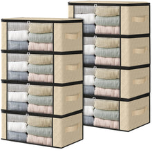 Load image into Gallery viewer, HomeHacks Storage 3-Pack Clothes Organizer Storage Bags Foldable Storage Box with Large Clear Window Sturdy Handles for Closet, Dorm, Pillows, Bedding, Clothes, Blankets, 35L, Gray