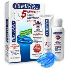 Load image into Gallery viewer, Plus White Premier Whitening System - 5 Minute Speed Whitening Gel, Comfort Fit Mouth Tray &amp; StainGuard Post - Dentist Approved &amp; Professional Grade (2 oz Tube, Mouth Tray and 4 oz Post Rinse)