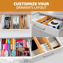 Load image into Gallery viewer, 6 Pack Drawer Dividers 6 Inch High, 11”-17&quot; Adjustable Bamboo Organizers Large Expandable Drawer Separators for Cloths, Dresser, Bedroom, Bathroom, Baby Drawer, Office &amp; Kitchen Utensils (Natural)