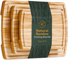 Load image into Gallery viewer, Bambüsi Bamboo Cutting Board Set &amp; Mineral Oil – 3-Piece Wood Boards