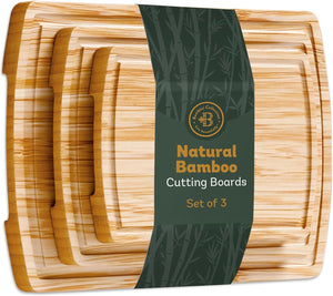 Bambüsi Bamboo Cutting Board Set & Mineral Oil – 3-Piece Wood Boards