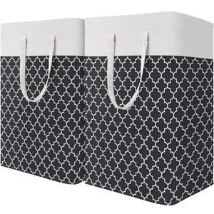 HomeHacks Laundry Baskets 2-Pack, Laundry Hamper with Long Handles, Collapsible Waterproof Clothes Hamper, Durable Tall Laundry Bin, Clothes Hamper for Bedroom, Bathroom, Dorm, Toys, 75L, Grey