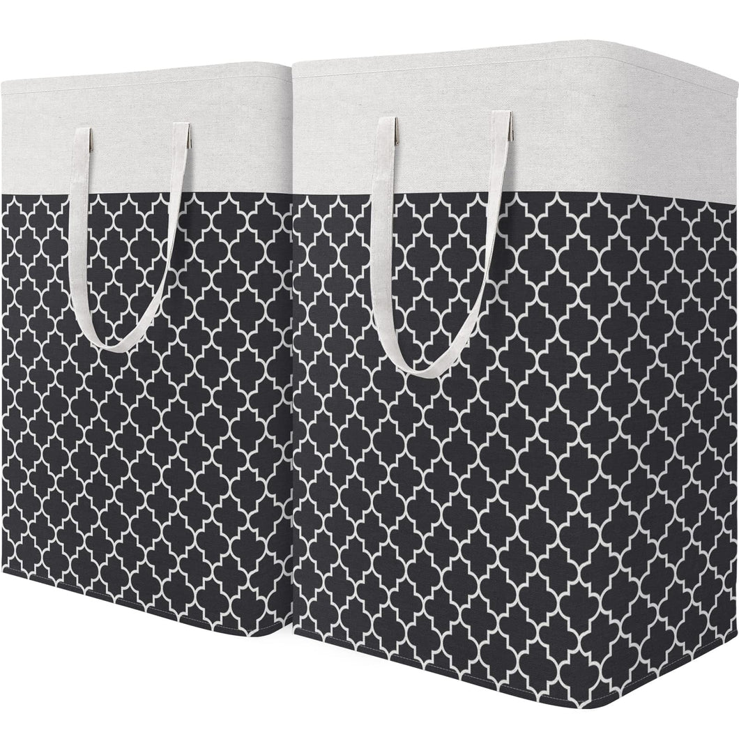 HomeHacks Laundry Baskets 2-Pack, Laundry Hamper with Long Handles, Collapsible Waterproof Clothes Hamper, Durable Tall Laundry Bin, Clothes Hamper for Bedroom, Bathroom, Dorm, Toys, 75L, Grey