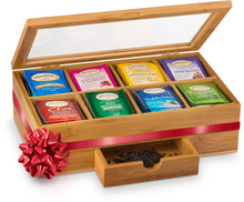 Load image into Gallery viewer, Bamboo Tea Bag Organizer Storage Box with Drawer &amp; Acrylic Window - Magnetic Lid Keeps Contents Fresh - Ideal Mothers Day Gifts for Mom - Gift Caddy (Tea Not Included)