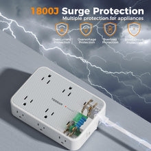 Load image into Gallery viewer, Surge Protector Power Strip, TESSAN 5FT Flat Extension Cord with Multiple Outlets, 12 Outlet Extender with 4 USB (2 USB-C), Flat Plug Power Strip, 1800J Surge Protection, Office, Dorm Essentials