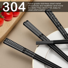Load image into Gallery viewer, 8 Pairs Metal Chopsticks Reusable 18/8 Stainless Steel Chopsticks Set Cute Laser Engraved Non-slip Japanese Korean Chinese Chopstick for Cooking Eating Dishwasher Safe 9.25&quot; Chop Sticks Gift Set