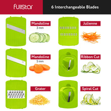 Load image into Gallery viewer, Mandoline Slicer for Kitchen, Fruit Cutter, Cheese Grater, Cucumber Slicer, Veggie Spiralizer, Food Cutter &amp; Kitchen Gadgets with Safety Glove (6 in 1, White)