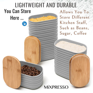 Mixpresso 3 Pcs Olive Green Canisters Sets For The Kitchen, Airtight Plastic Canister With Bamboo Lid, Coffee And Sugar Canister Set, Decorative Sugar Container, Kitchen Decor For Counter