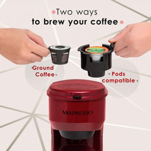 Load image into Gallery viewer, Mixpresso 2 in 1 Coffee Brewer, Single Serve &amp; Personal Coffee Maker, Compact Size Mini, Quick Brew Technology, 14oz Red