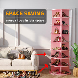 SpaceAid 7 Tier Rotating Shoe Rack Tower, Spinning Shoe Display Lazy Susan, Revolving 360 Shoe Rack Storage Round Carousel, Vertical Handbag Rotate Shoes Closet Organization (7-Tier White)