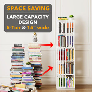 SpaceAid 6 Tier Rotating Bookshelf Tower, Bamboo Spinning Book Shelf, Revolving 360 Bookcase Storage Swivel Round Carousel, Vertical Rotate Turning Spiral Corner Organizer (6-Tier Walnut)