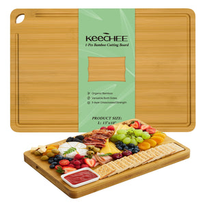 Bamboo Cutting Board, Durable Wood Cutting Boards for Kitchen with Deep Juice Grooves & Built-in Handles, Ideal Charcuterie & Chopping for Meat, Vegetables and Fruits Ideal Kitchen Gifts