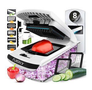 Vegetable Chopper and Spiralizer - Food Chopper with Container, Fruit Slicer, Kitchen Gadgets & Accessories, Home Essentials (4 in 1, White)