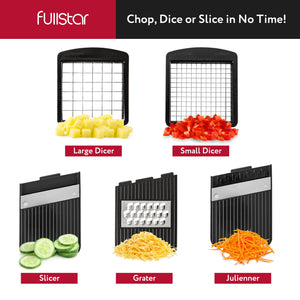 All-in-1 Vegetable Chopper and Mandoline Slicer for Kitchen - Cheese Grater, French Fry Cutter, Cheese Slicer - Bonus Handheld Spiralizer Included (6 in 1, Black/White)