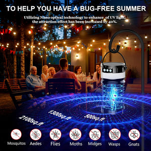 Bug Zapper Outdoor, Solar Powered Mosquito Zapper Outdoor, Rechargeable & Electric & Waterproof Mosquito Killer for Outdoor/Home/Garden/Patio/Backyard/Camping（Black）