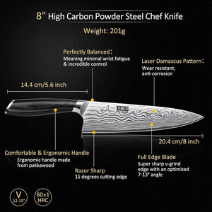 8 Pieces Knife Set with Magnetic Block, Ultra Sharp Powder Steel Knife Block Set, Professional Chef Knife Sets with Ergonomic Handle & Knife Sharpener
