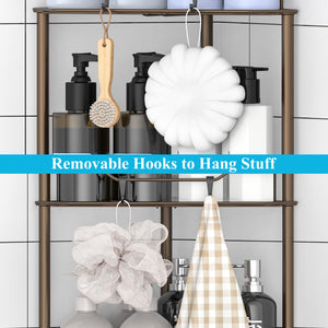 4 Tier Floor Standing Corner Shower Caddy Organizer Shelf with Hooks, Bathroom Shelves Stand Rack, Black