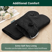 Load image into Gallery viewer, Beneno Non-Slip Silicone Textured Cotton Oven Mitts, Heat Resistant up to 500° F, Flexible Grip with 14.3&quot;x7&quot; Longer Protection, Durable 100% Cotton Oven Mitts for Kitchen &amp; Barbecue, 2-Pack, Black