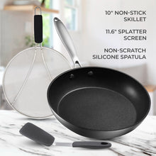 Load image into Gallery viewer, Belwares Nonstick Frying Pan with Spatula &amp; Lid - 10 Inch Non Stick Skillet Egg Frying Pan - Lightweight Aluminum Hard-Anodized Fry Pan for Kitchen Cooking with Gas, Electric, Oven or Induction