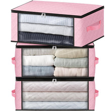 Load image into Gallery viewer, HomeHacks Storage 3-Pack Clothes Organizer Storage Bags Foldable Storage Box with Large Clear Window Sturdy Handles for Closet, Dorm, Pillows, Bedding, Clothes, Blankets, 35L, Gray