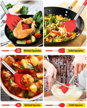 Load image into Gallery viewer, Pack of 4 Silicone Cooking Utensils Set, Non Stick Large Solid Spatulas, Heat Resistant Black Slotted Spoons, Ideal BPA Free Kitchen Turners for Frying, Mixing,Serving,Draining,Turning,Stirring