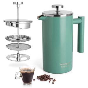 Mixpresso Stainless Steel French Press Coffee Maker 27 Oz 800 ml, Double Wall Insulated French Press Stainless Steel & Tea Brewer Easy Clean & Easy Press Strong Quality Metal Coffee Press.