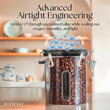 Load image into Gallery viewer, Mixpresso Green Coffee Canister, 16oz Airtight Stainless Steel Kitchen Food Storage Container with Clear Lid and Spoon. for Grounds Coffee, Beans, Tea, Flour, Cereal, Vacuum Sealed Sugar Container
