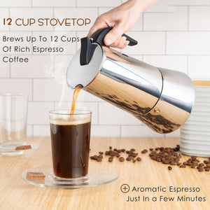 Mixpresso 9 Cup Greca Stovetop Espresso Maker 450ml/15oz, Moka Pot with Coffee Percolator Design, Stainless Steel Stove Top Coffee Maker for Camping or Home Use, Italian Coffee Maker Stovetop