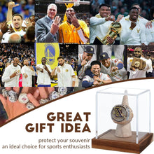 Load image into Gallery viewer, JupDec Jersey Frame &amp; &amp; Basketball &amp; Championship Ring Display Case, Large Clear Acrylic Shadow Box with UV Protection Wooden Showcase, Idea Gift for Sports Fans