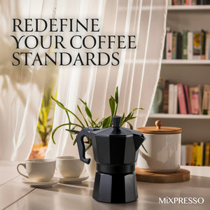 Mixpresso 3 Cup Moka Pot Coffee Maker for Gas, Electric Stove Top, Classic Italian Espresso Maker, Stovetop for Camping, Makes 5 Oz Cuban Coffee