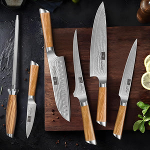 Damascus Kitchen Knife Set 3-Piece, Ultra Sharp 8" Chef Knife, 7" Santoku Knife, 3.75" Paring Knife, Professional VG-10 Damascus Super Steel Chef Knife Set with Ergonomic Handle