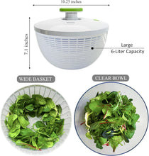 Load image into Gallery viewer, Brieftons 6.2-Quart Large Salad Spinner: Vegetable Washer Dryer Drainer Strainer with Bowl &amp; Colander, Easy One-Handed Pump, Compact Storage, for Washing, Cleaning &amp; Drying Greens, Vegetables, Fruits
