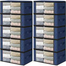 Load image into Gallery viewer, HomeHacks Storage 3-Pack Clothes Organizer Storage Bags Foldable Storage Box with Large Clear Window Sturdy Handles for Closet, Dorm, Pillows, Bedding, Clothes, Blankets, 35L, Gray